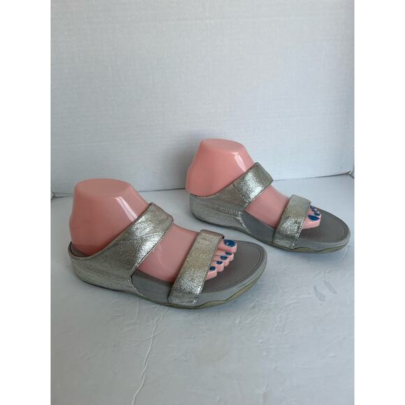 Fitflop LuLu Platform Vegan Slides Silver Slip On Comfort Dual Strap Sandals 7 - Picture 2 of 12